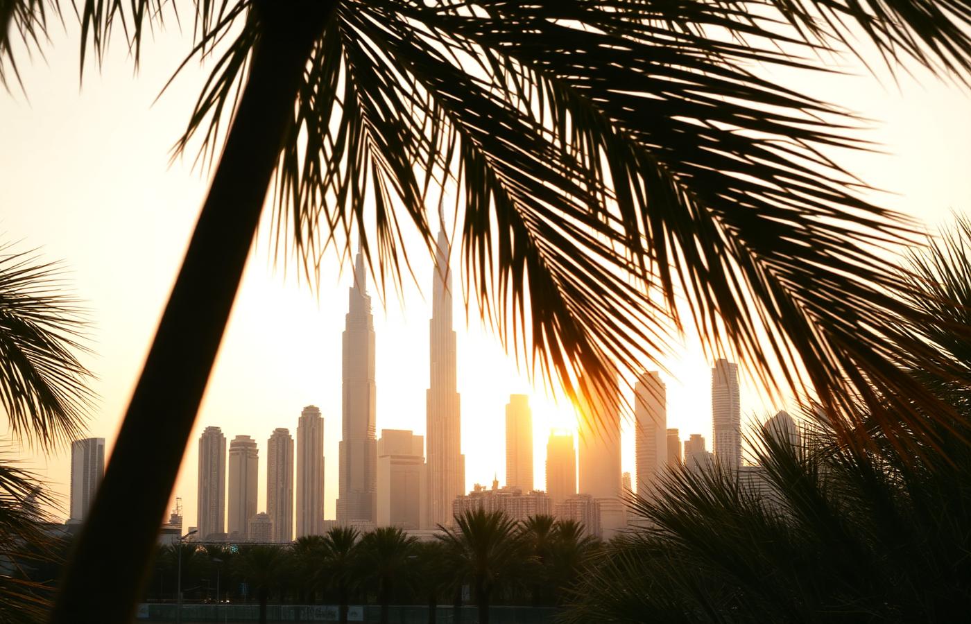 Skyline de Dubái al atardecer